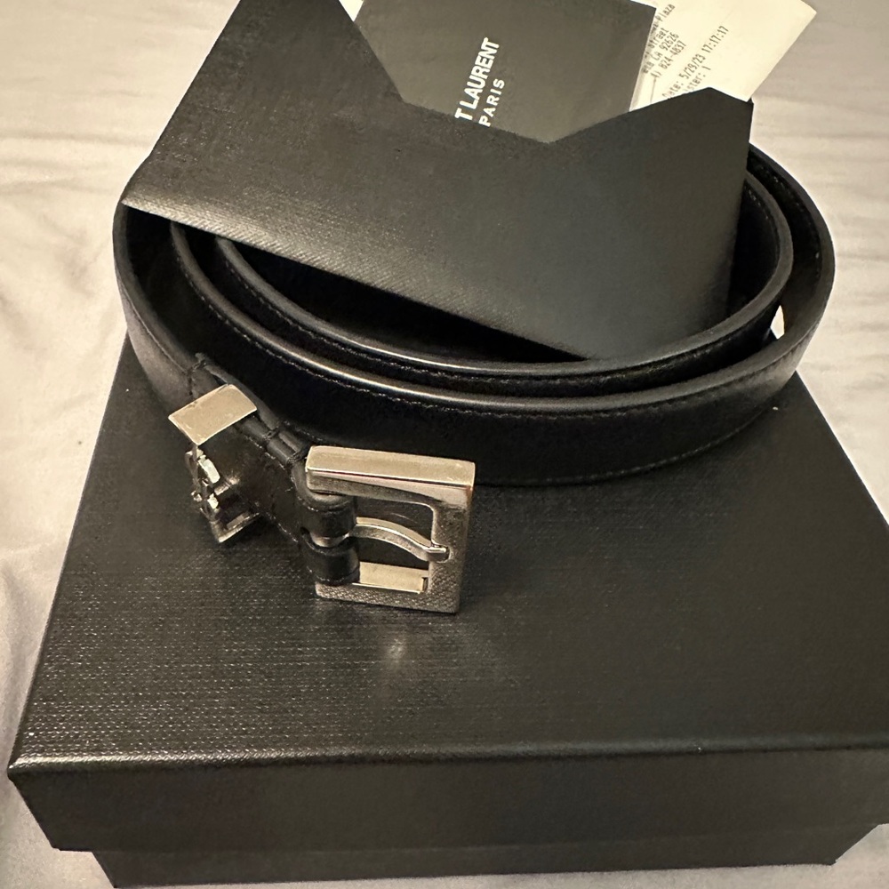 Yves Saint Laurent Black Belt with Metallic Buckle